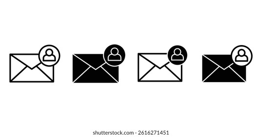 Personal Email Notification Icons Set Black and White Envelope User Profile Symbols Vector Design