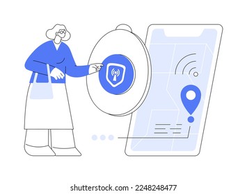 Personal emergency button abstract concept vector illustration. Built in GPS SOS button, personal security solution, wearable device, care for your children and seniors life abstract metaphor.