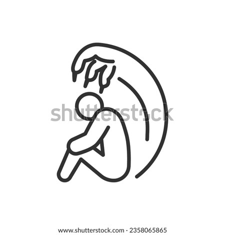 Personal fears and disturbing thoughts, linear icon. An ominous hand over the person. Insecurity. Oppressive thoughts. Line with editable stroke