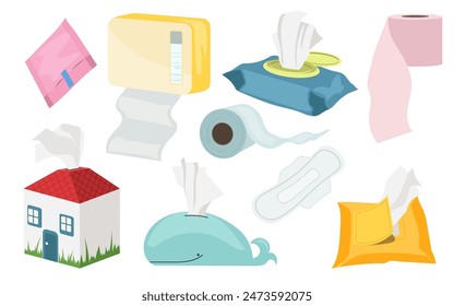 Personal female hygiene items for everyday care procedure set isolated on white background