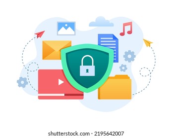 Personal File Data Protection Illustration.
Secure private file concept.
Cybersecurity services.
Can use for web, landing page, infographic.