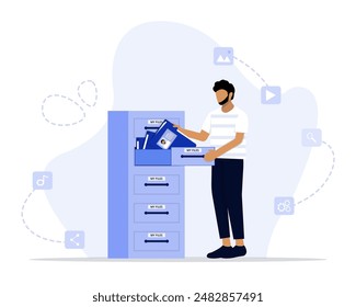 Personal files concept illustration. Suitable for landing page, ui, web, App intro card, editorial, flyer, and banner.