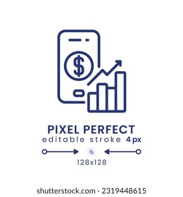 Personal finance app linear desktop icon. Budget planner. Expense tracker. Pixel perfect 128x128, outline 4px. GUI, UX design. Isolated user interface element for website. Editable stroke