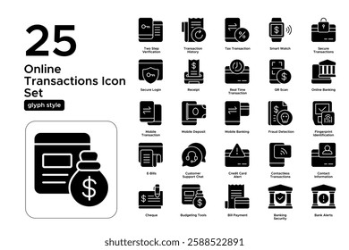 Personal Finance and Banking Solutions. Budgeting, Loans, and Savings Accounts. Vector Illustration. Glyph solid icon set