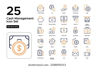 Personal Finance and Budgeting. Savings, Banking, and Financial Planning Symbols. Vector Illustration. Oultine duo tone icon set