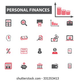 personal finance, cash, money, investment, credit icons