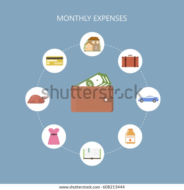 Personal finance\
concept. Monthly expenses background. Saving the family budget.\
Vector illustration flat style.\
