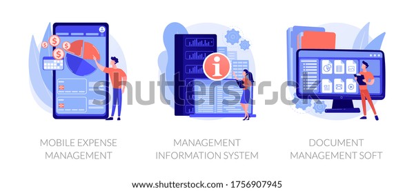 Personal finance control app and data\
center automation. Mobile expense management, management\
information system, document management soft metaphors. Vector\
isolated concept metaphor\
illustrations