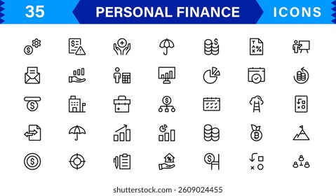 Personal Finance Designs with Essential Icons for Budgeting and Saving. Perfect for Financial Apps, Websites, and Mobile Solutions.