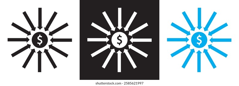 Personal finance icon . Containing budget, savings, expense, income, tax, loan, statement, etc.   isolated on white and black background. vector illustration. EPS 10