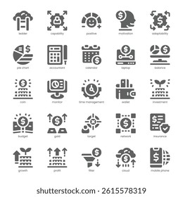 Personal Finance Icon pack for your website, mobile, presentation, and logo design. Personal Finance Icon solid design. Vector graphics illustration and editable stroke.