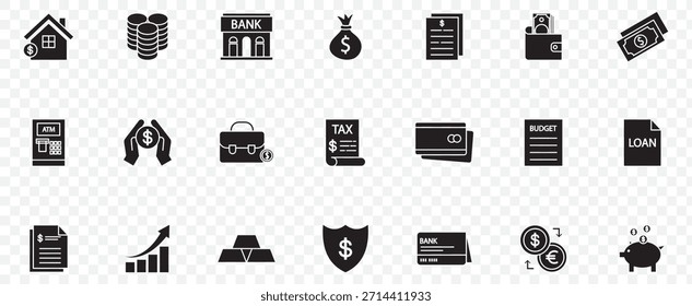 Conjunto de iconos de finanzas personales. Cuenta con iconos editables para símbolos de dinero, finanzas, banca, inversión, ahorros y más. Perfecto para diseños financieros, empresariales y contables.