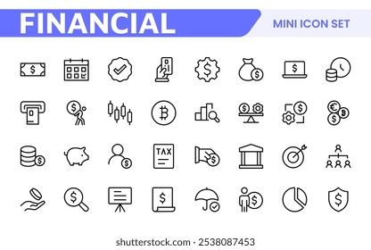 Personal Finance Icon Set. Sleek and intuitive icons for budgeting, saving, and investing, perfect for financial apps, tools, and websites to empower users in managing their money effectively.