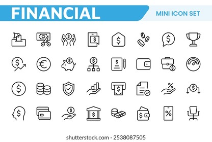 Conjunto de iconos de finanzas personales. Iconos elegantes e intuitivos para presupuestar, ahorrar e invertir, perfectos para App financieros, herramientas y Sitios web para empoderar a los usuarios en la gestión de su dinero de manera efectiva.