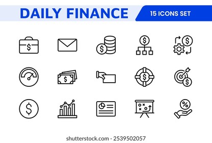 Personal Finance Icon Set. Sleek and intuitive icons for budgeting, saving, and investing, perfect for financial apps, tools, and websites to empower users in managing their money effectively.