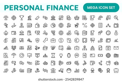 Personal Finance Icon Set. Sleek and intuitive icons for budgeting, saving, and investing, perfect for financial apps, tools, and websites to empower users in managing their money effectively.