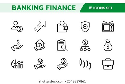 Personal Finance Icon Set. Sleek and intuitive icons for budgeting, saving, and investing, perfect for financial apps, tools, and websites to empower users in managing their money effectively.