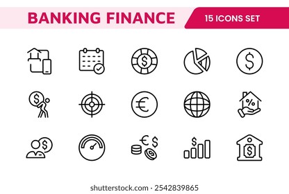 Personal Finance Icon Set. Sleek and intuitive icons for budgeting, saving, and investing, perfect for financial apps, tools, and websites to empower users in managing their money effectively.