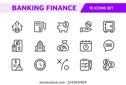 Personal Finance Icon Set. Sleek and intuitive icons for budgeting, saving, and investing, perfect for financial apps, tools, and websites to empower users in managing their money effectively.