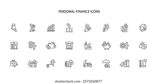 Personal finance icon set.vector.Editable stroke.linear style sign for use web design,logo.Symbol illustration.