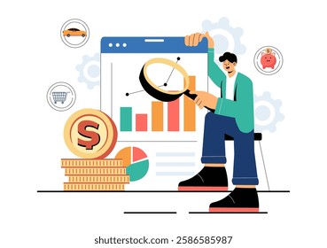Personal Finance Management Vector Illustration Depicting Money Spending Habits, Purchase Planning, Financial Goal Setting, and Budget Management