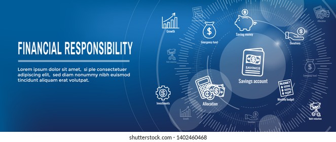 Personal Finance and Responsibility Icon Set and Web Header Banner