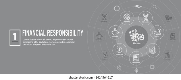 Personal Finance and Responsibility Icon Set and Web Header Banner