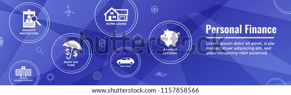 Personal\
Finance Web Header Banner with Rainy Day fund, cash reserves,\
savings account, hsa, and mortgage loan icon\
set