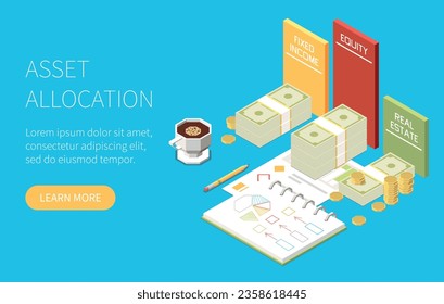 Personal finances isometric concept with asset allocation symbols vector illustration