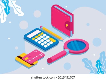 personal finances isometric five icons