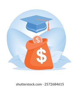 Personal financial management. Budgeting finances for education and knowledge. Investing money in self-development concept. Flat vector illustration.