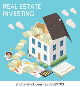 Personal financial management isometric concept with real estate investing vector illustration