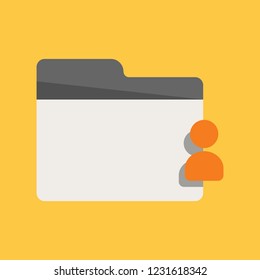 Personal Folder. Business Folder Icon in flat design with People symbol at right side.  Using shadow as design element.