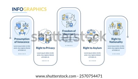 Personal freedom rights rectangle infographic vector. Innocence presumption, human rights. Data visualization with 5 steps. Editable rectangular options chart
