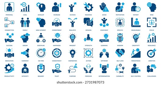 Persönliches Ziel-Icon. Enthalten persönliche, Ziel, entwickeln, erhöhen, erreichen, neues Interesse, Engagement, realistische Ikone. Doppeltonstil