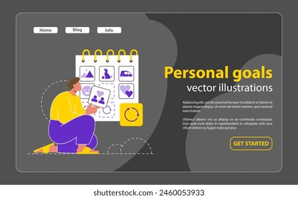 Personal Goals concept. An illustration of successful goal planning with calendar and task icons. Organizing time and activities for productivity. Vector illustration.