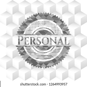 Personal grey emblem. Vintage with geometric cube white background