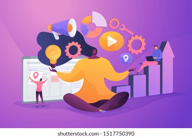 Personal growth, business mentoring. Successful businesswoman meditating. Self-management, self regulation learning, self-organization course concept. Vector isolated concept creative illustration