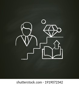  Personal growth chalk icon. Route to success. Self improvement and self realization. Business and career development. Human resources management. Isolated vector illustration on chalkboard
