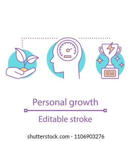 Personal growth concept icon. Self development idea thin line illustration. Achievement. Quick thinking. Vector isolated outline drawing. Editable stroke