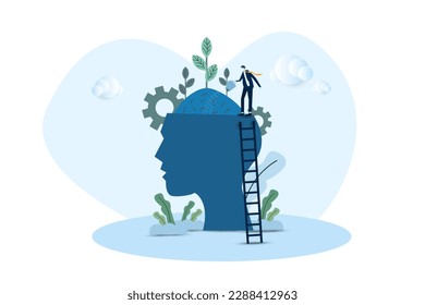 Concepto de crecimiento personal. el hombre con agua puede acumular cerebro, imágenes abstractas, educación. Invierte en ti mismo, afiche o banner motivacional y autodesarrollo.ilustración vectorial