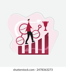 
Personal growth concept vector illustration, achievement and success in life, businessman climbing an exponential growth graph.