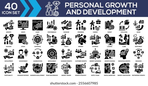 Personal Growth And Development Black Glyph Icon Set Collection