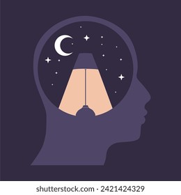 Personal growth and development. Business and education concept. Lamp inside head illuminates it