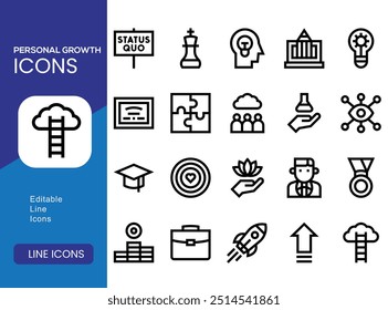 Personal Growth Editable Icons set. Vector illustration in modern thin line style of business icons: personal, professional, and financial growth, progress, career. Pictograms and infographics