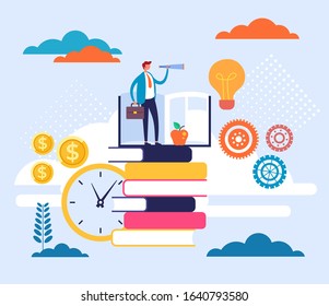 Personal growth education learning concept. Vector flat cartoon graphic design illustration