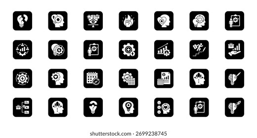 Personal growth essentials Cohesive set of minimalist vector icons representing key ideas with visual clarity
