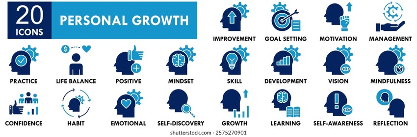 Personal Growth icon collection set. Containing design success, development, growth, motivation, leadership