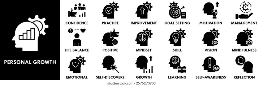 Personal Growth icon collection set. Containing design success, development, growth, motivation, leadership