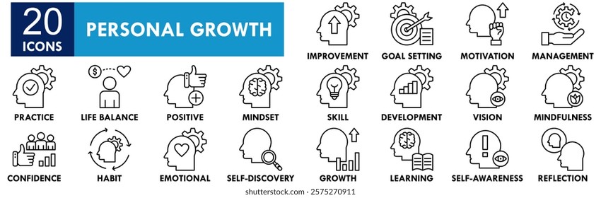 Personal Growth icon collection set. Containing design success, development, growth, motivation, leadership